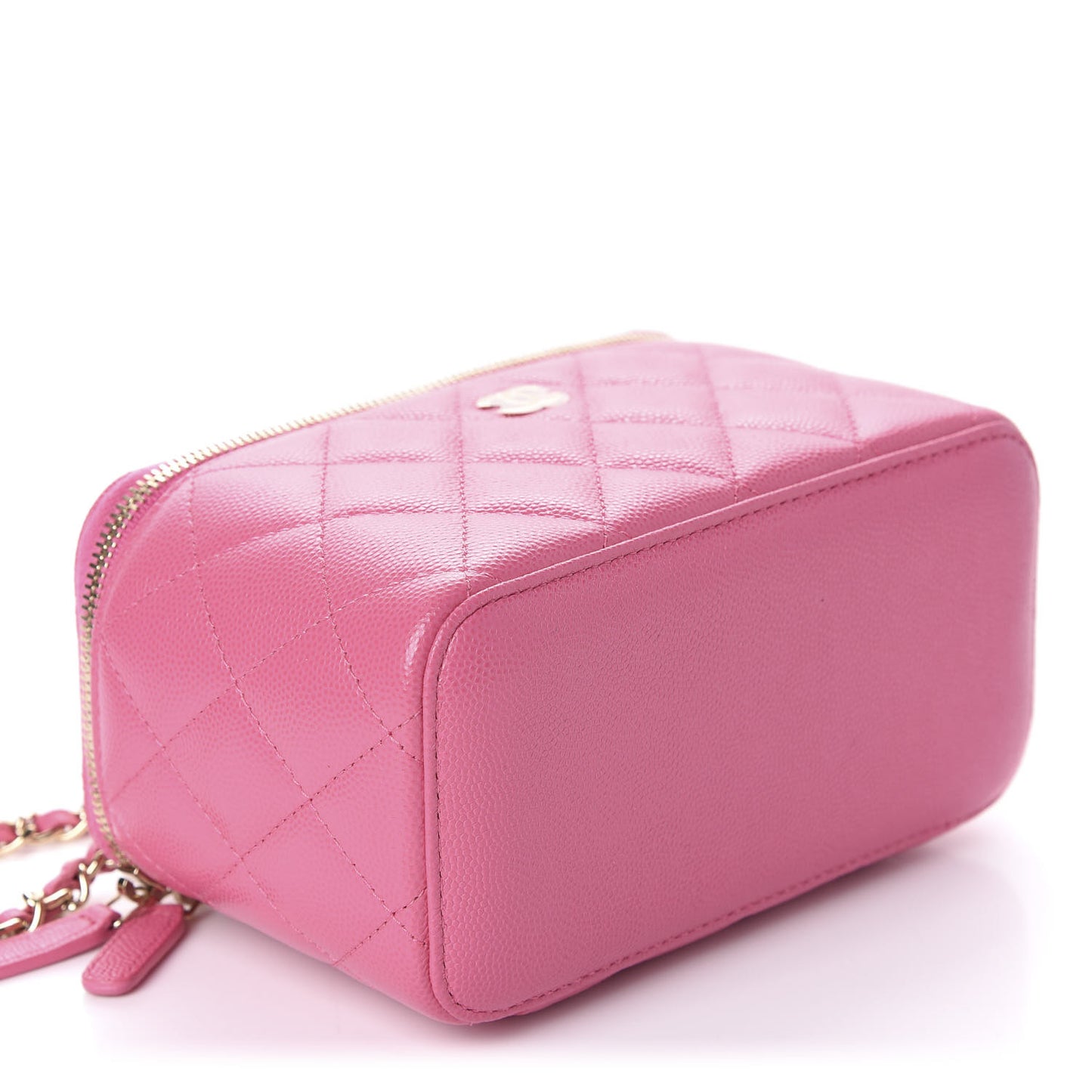Caviar Quilted Small Vanity Case With Chain Pink