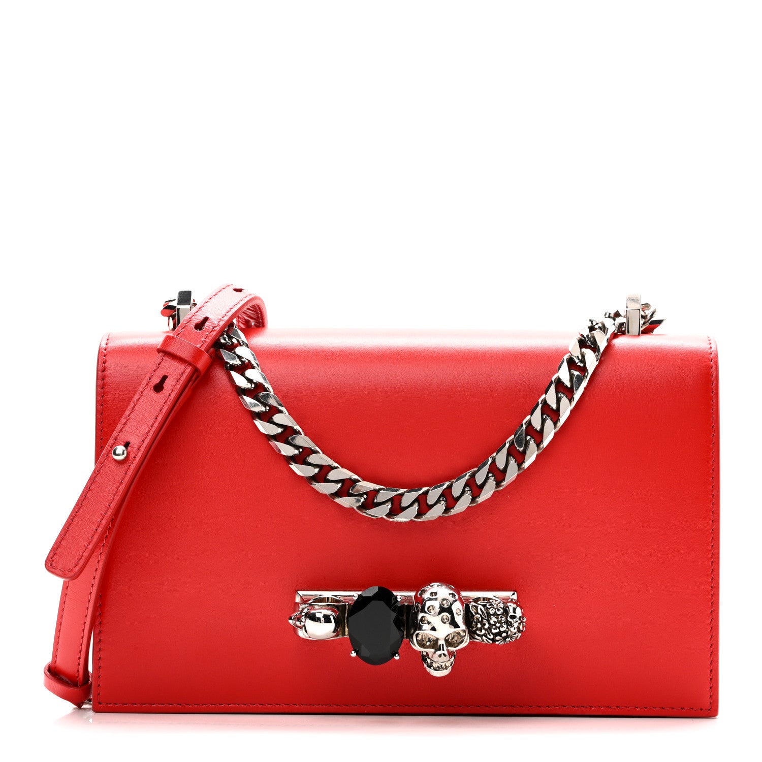 Alexander McQueen Calfskin Jeweled Knuckle Satchel Love Red 1 of 10