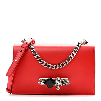 Alexander McQueen Calfskin Jeweled Knuckle Satchel Love Red 1 of 10