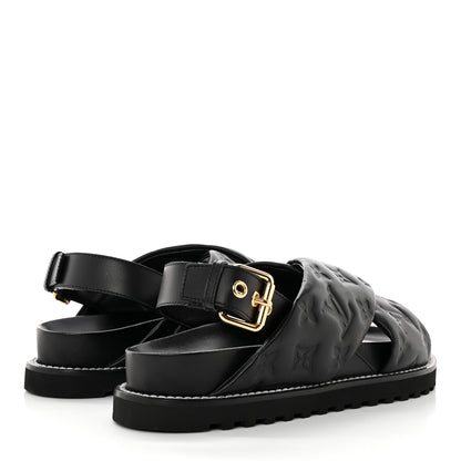 Louis Vuitton Lambskin Monogram Embossed Paseo Flat Comfort Sandals 39 Black 4 of 9