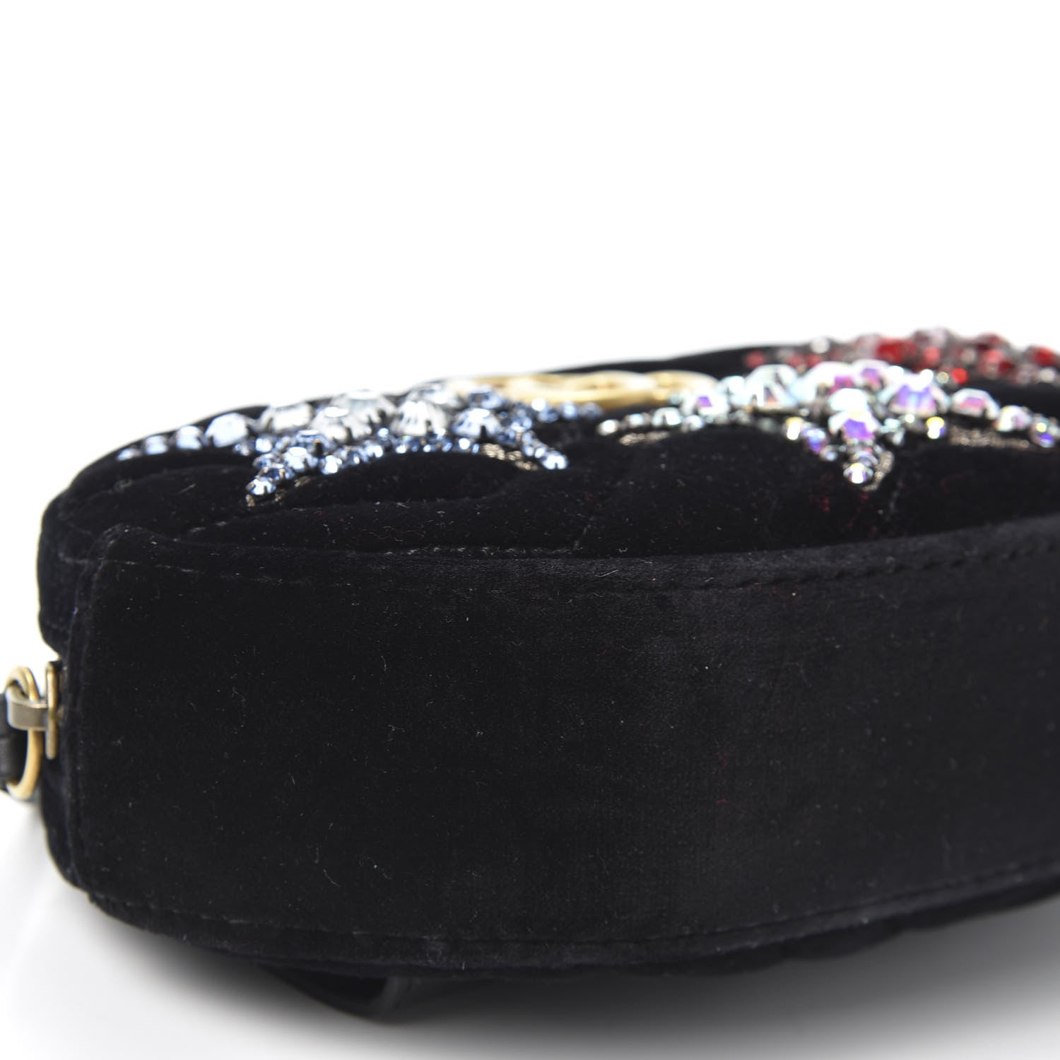 Gucci Velvet Matelasse Crystal Star GG Marmont Belt Bag 95 38 Black 5 of 11