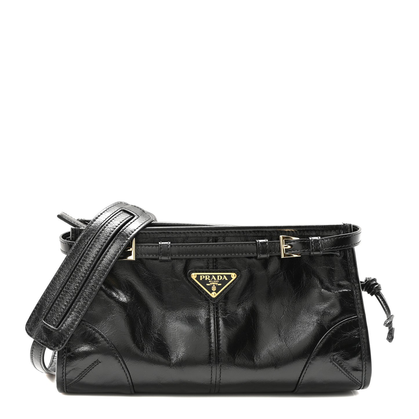Glossy Calfskin Triangle Small Bonnie Shoulder Bag Black