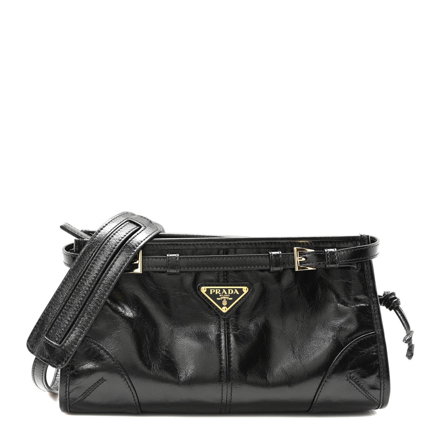 Prada Glossy Calfskin Triangle Small Bonnie Shoulder Bag Black 1 of 10