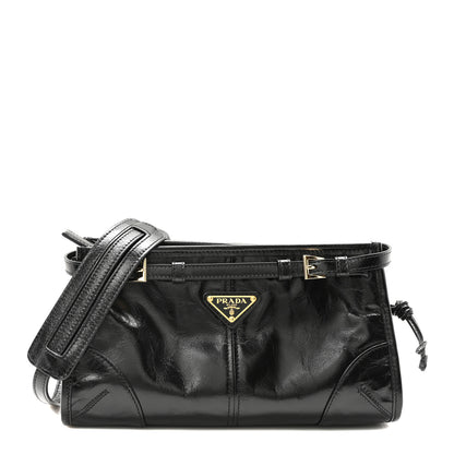 Prada Glossy Calfskin Triangle Small Bonnie Shoulder Bag Black 1 of 10