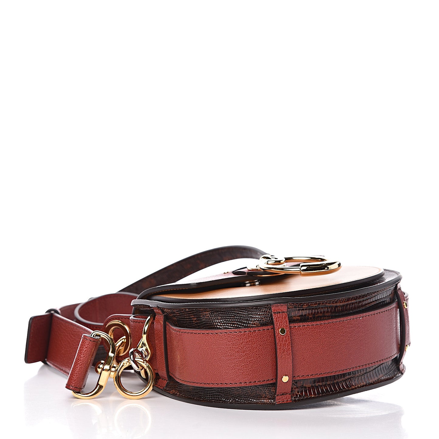 Calfskin Lizard Embossed Small Tess Bag Sepia Brown
