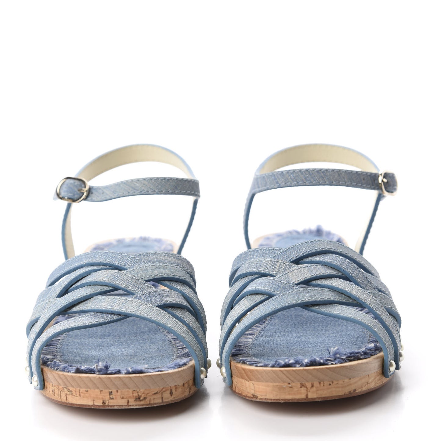 Denim Cork Pearl Sandals 35 Blue