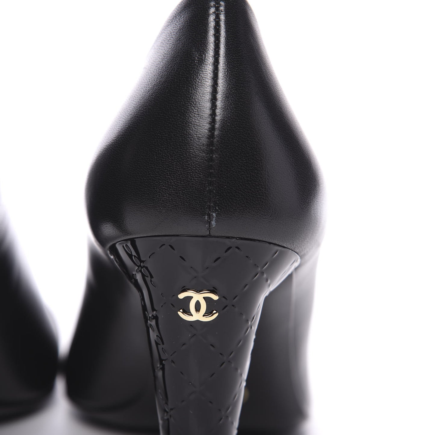 Lambskin Calfskin Patent Cap Toe CC Pumps 40.5 Black