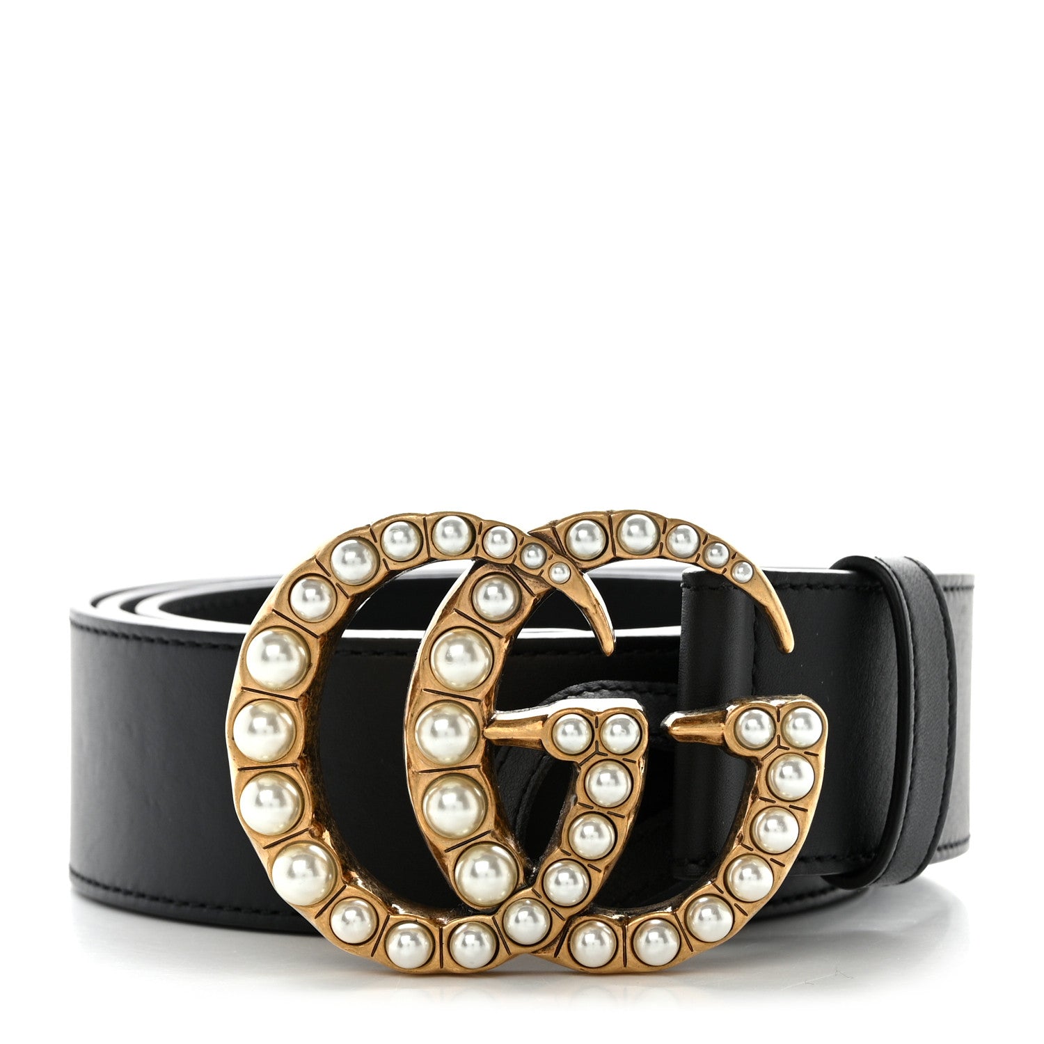 Gucci Moon Calfskin Pearl Double G 40mm Belt 90 36 Black Cream 1 of 6
