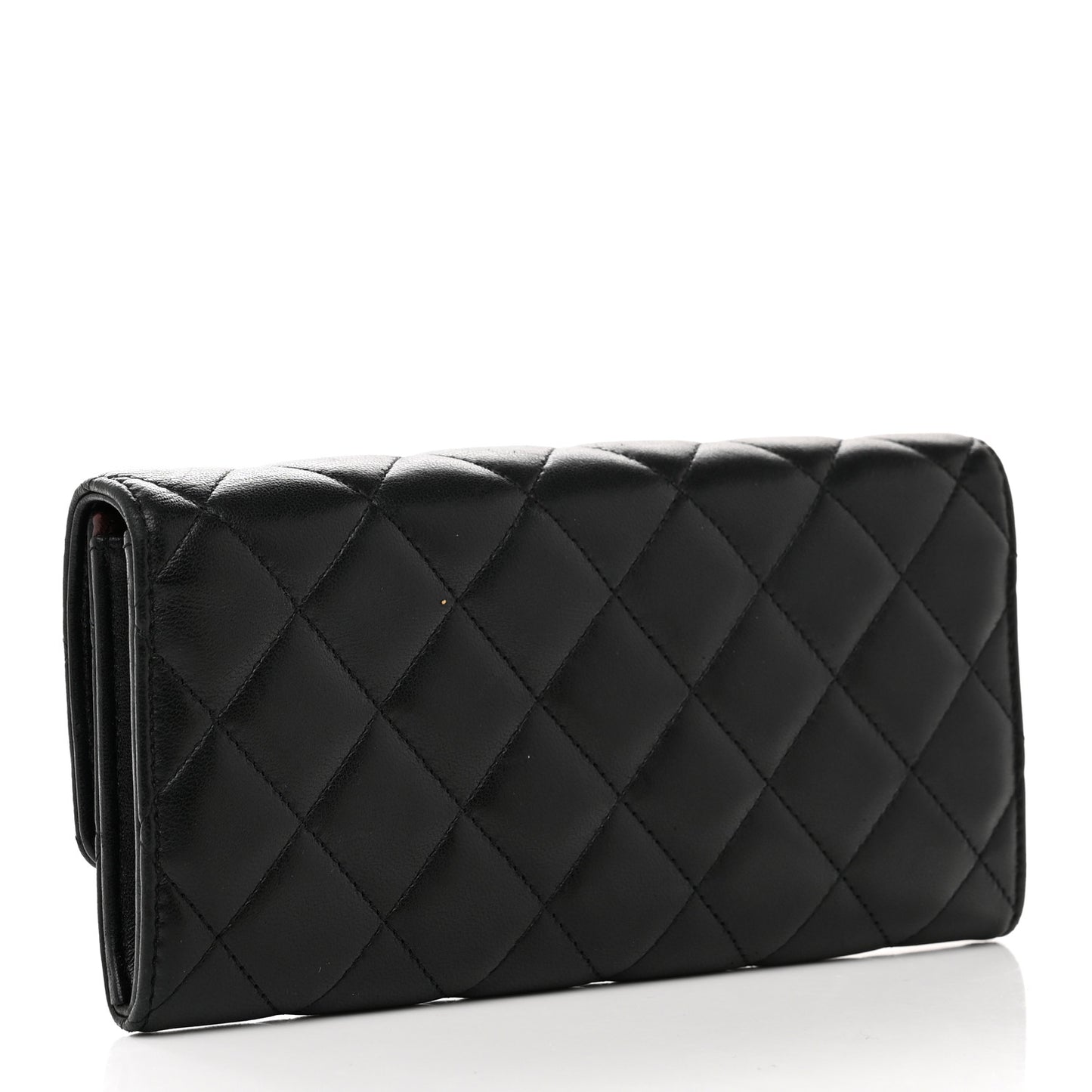 Lambskin Quilted Large Gusset Flap Wallet Black