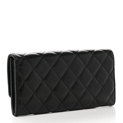 Chanel Lambskin Quilted Large Gusset Flap Wallet Black 3 of 8