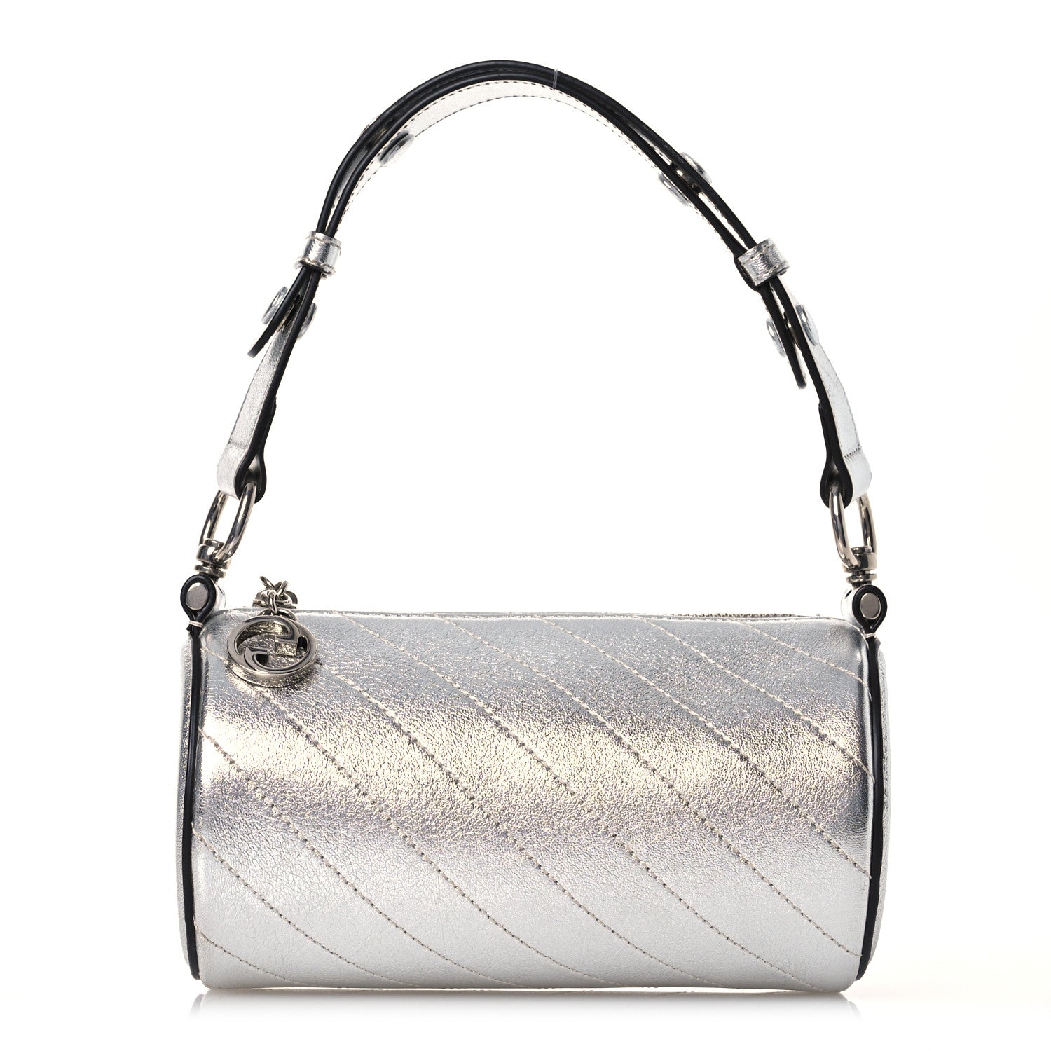 Gucci Sakai Be Green Calfskin Diagonal Stitched Mini Blondie Barrel Shoulder Bag Silver 1 of 15