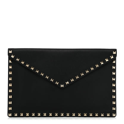 Valentino Garavani Vitello Large Rockstud Envelope Clutch Black 1 of 8