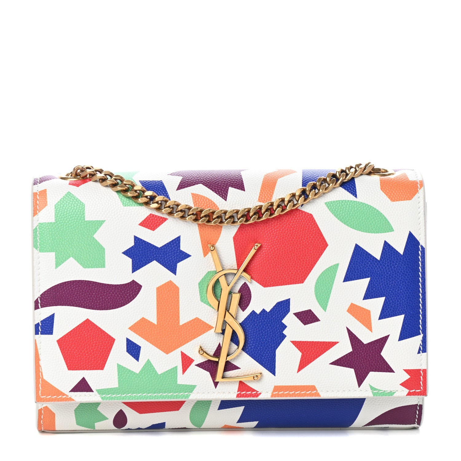 Saint Laurent Grain De Poudre Small Classic Monogram Shapes Print Kate Satchel White 1 of 8