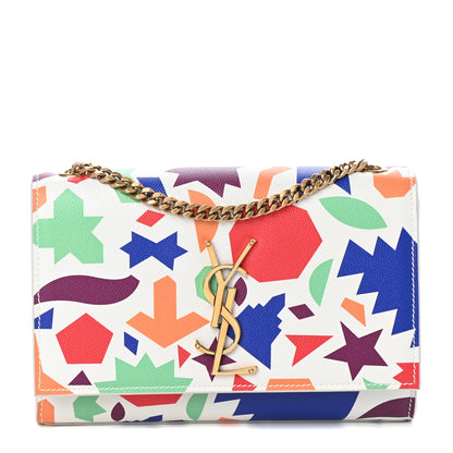 Saint Laurent Grain De Poudre Small Classic Monogram Shapes Print Kate Satchel White 1 of 8