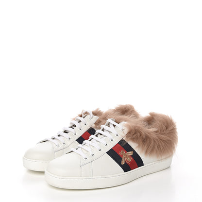 Gucci Calfskin Wool Web Bee Embroidered Mens Ace Sneakers 9.5 White 3 of 8