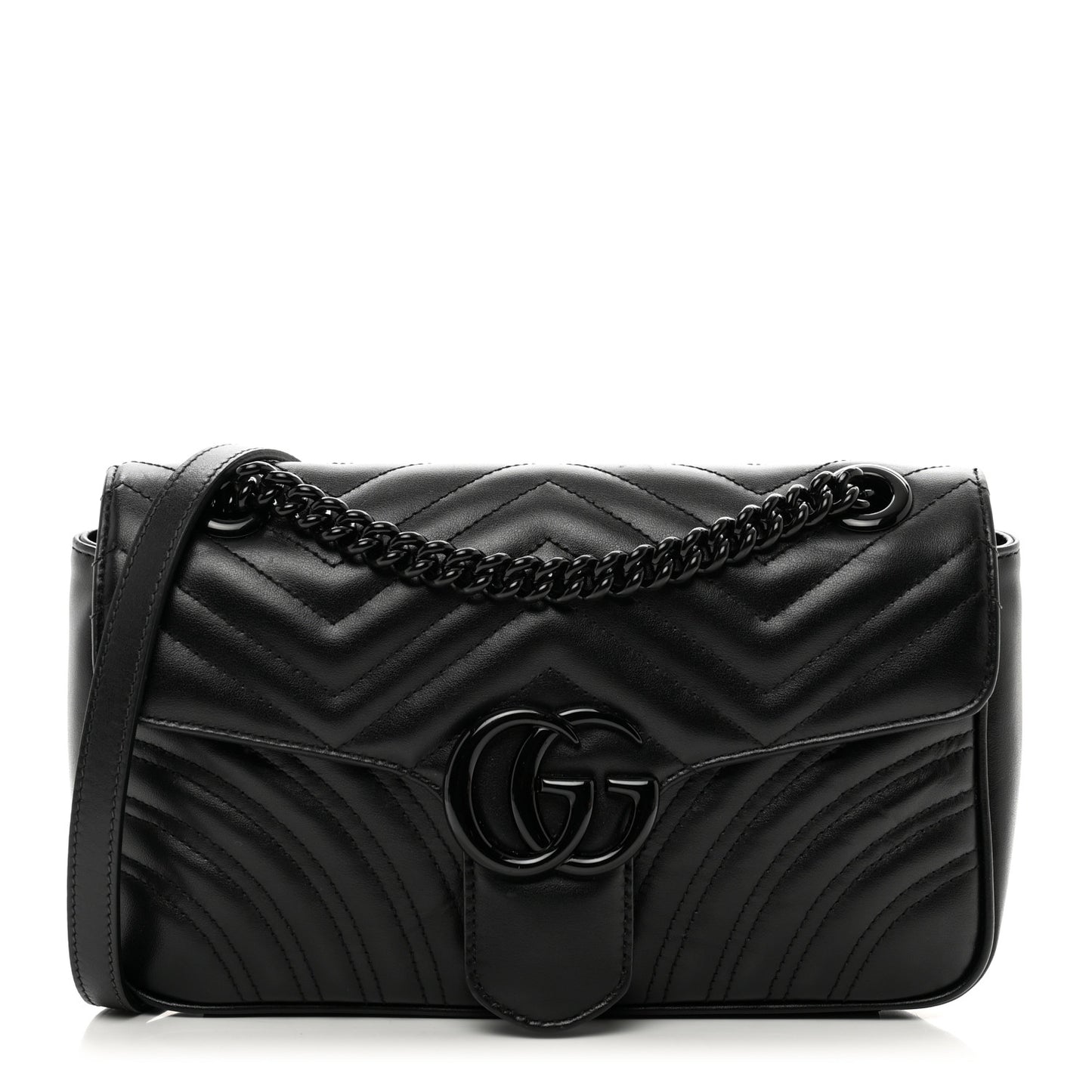 Calfskin Matelasse Monochrome Small GG Marmont Shoulder Bag Black