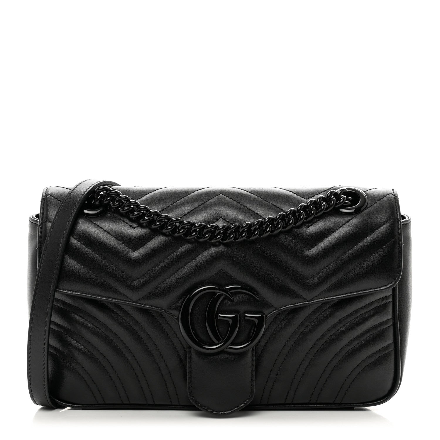 Gucci Calfskin Matelasse Monochrome Small GG Marmont Shoulder Bag Black 1 of 9