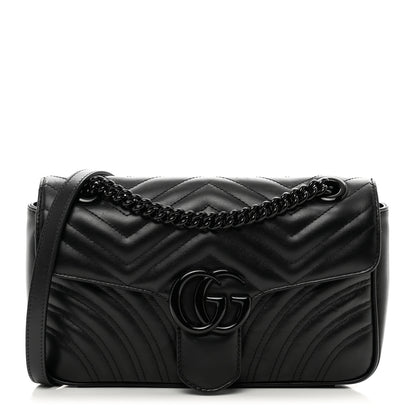 Gucci Calfskin Matelasse Monochrome Small GG Marmont Shoulder Bag Black 1 of 9