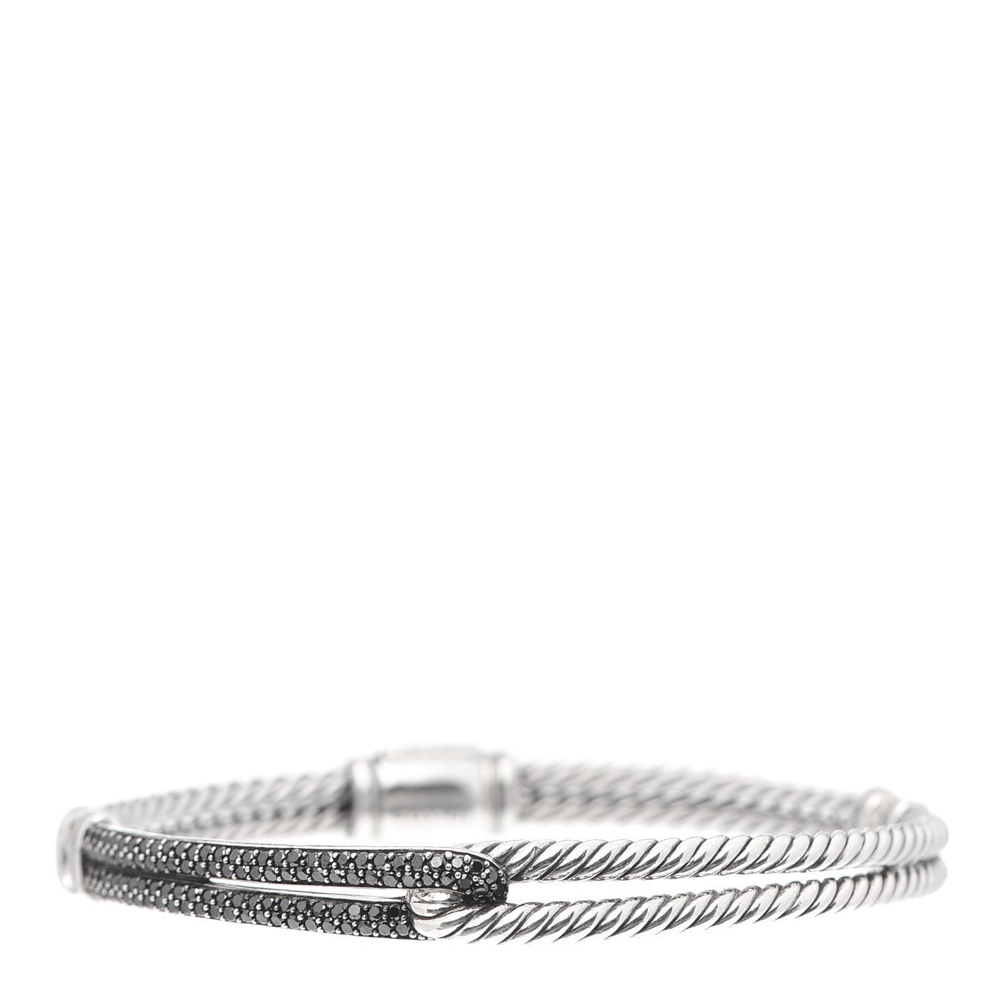 Sterling Silver Black Diamond 7mm Petite Pave Single Loop Labyrinth Bracelet