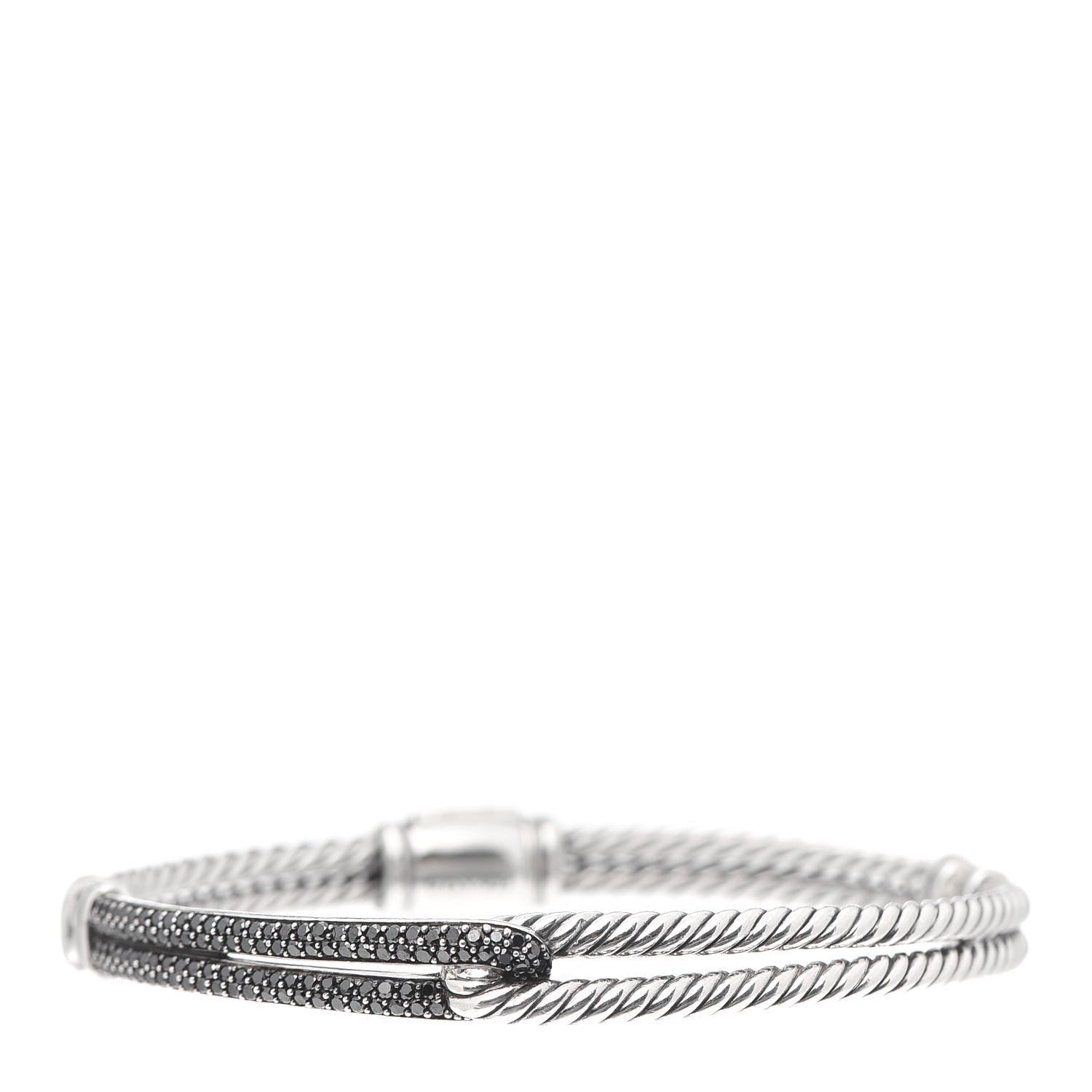 David Yurman Sterling Silver Black Diamond 7mm Petite Pave Single Loop Labyrinth Bracelet 1 of 5