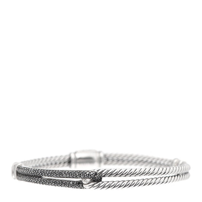 David Yurman Sterling Silver Black Diamond 7mm Petite Pave Single Loop Labyrinth Bracelet 1 of 5