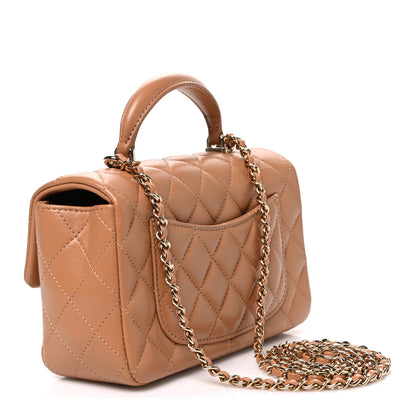 Chanel Lambskin Quilted Mini Top Handle Rectangular Flap Dark Beige 3 of 10