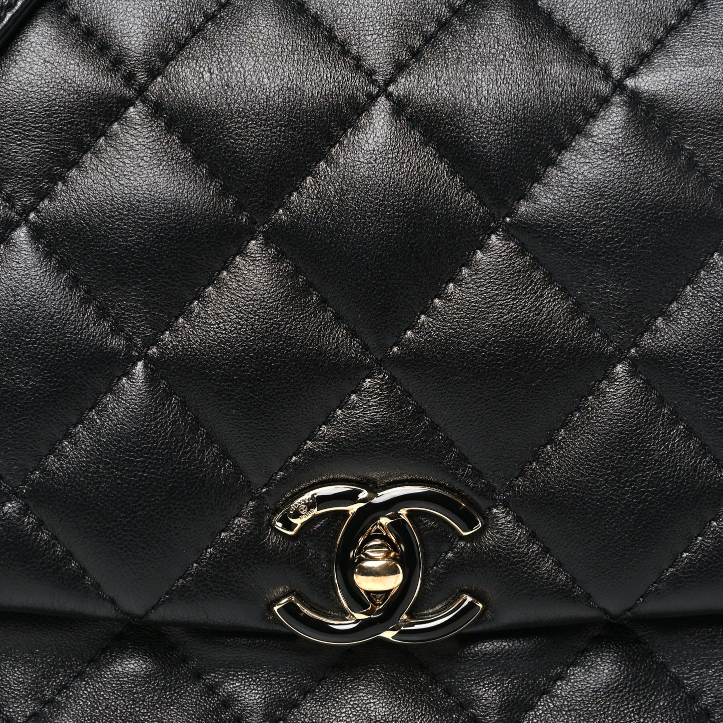 Lambskin Quilted Enamel CC Chain Frame Flap Black