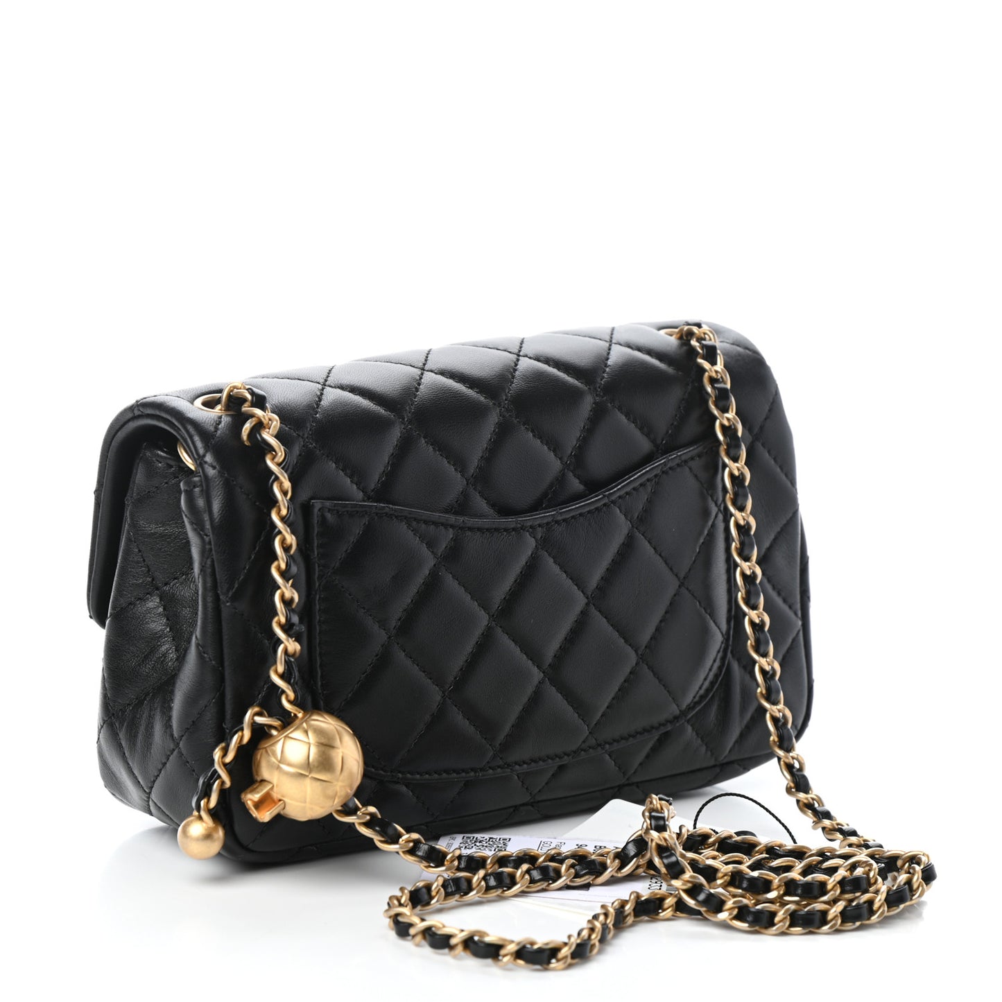 Lambskin Quilted Mini Rectangular Pearl Crush Flap Black