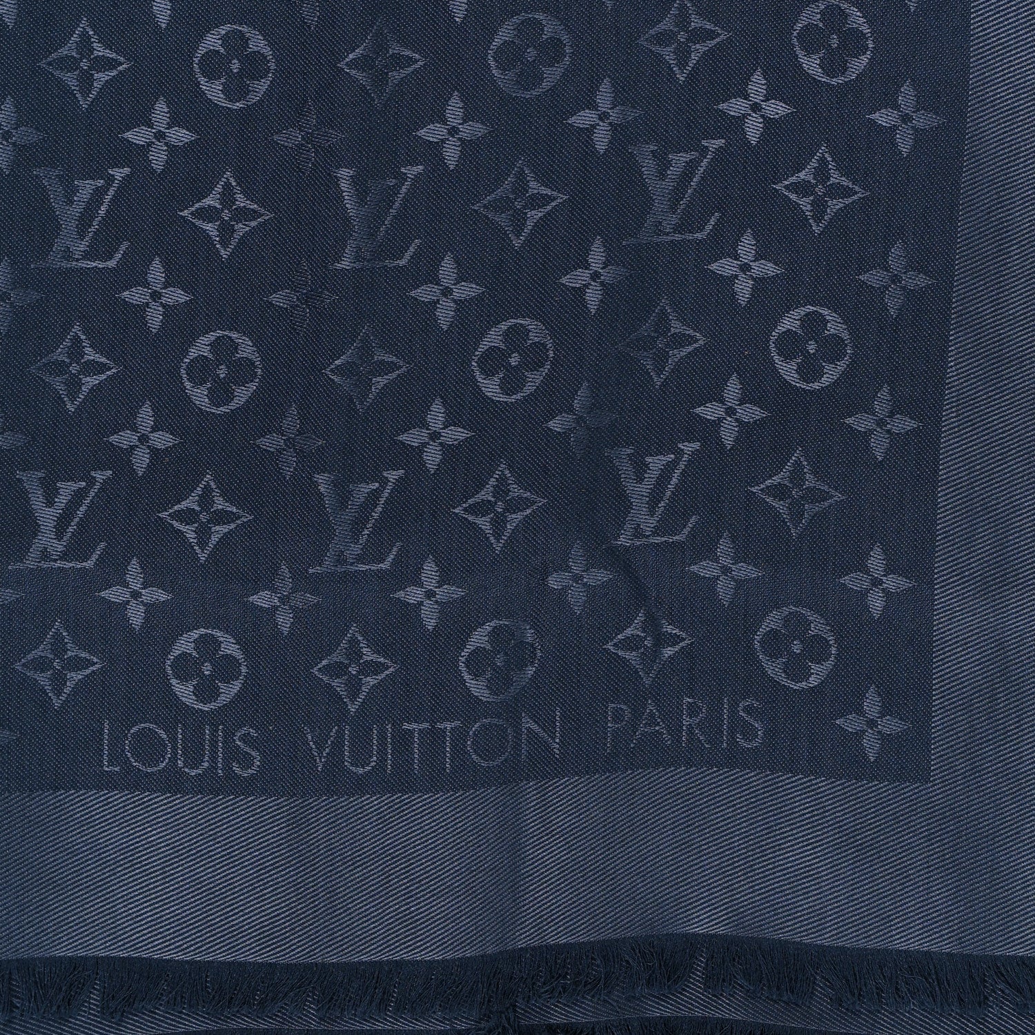 Louis Vuitton Silk Wool Monogram Denim Shawl Blue 2 of 3