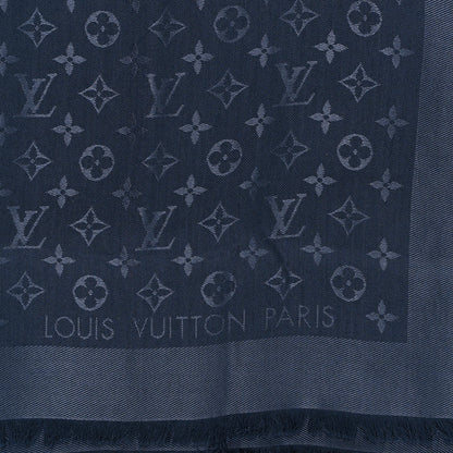 Louis Vuitton Silk Wool Monogram Denim Shawl Blue 2 of 3