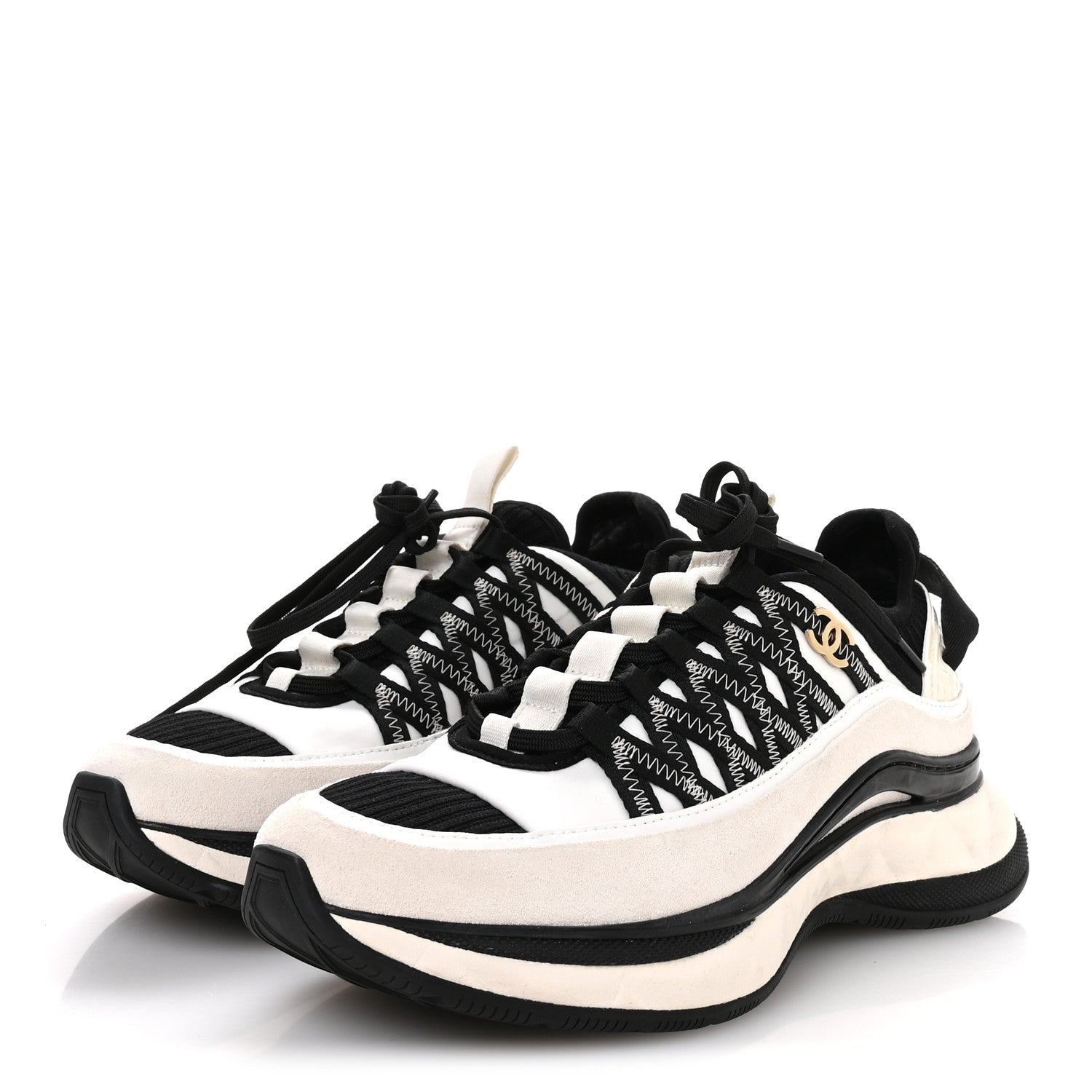Chanel Fabric Suede Calfskin Sneakers 38 White Black 4 of 8