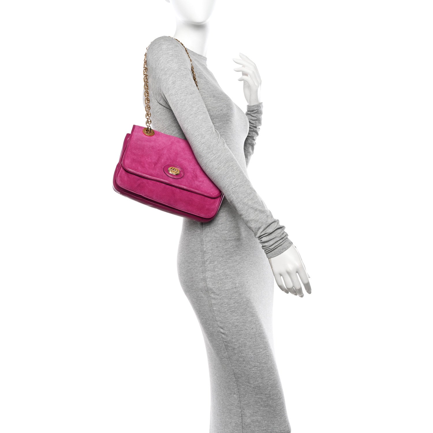 Gucci Suede Azalea Calfskin Small Marina Chain Shoulder Bag Fuchsia 2 of 13