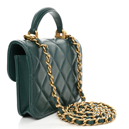 Chanel Lambskin Quilted Top Handle Flap Coin Purse With Chain Green 3 of 13