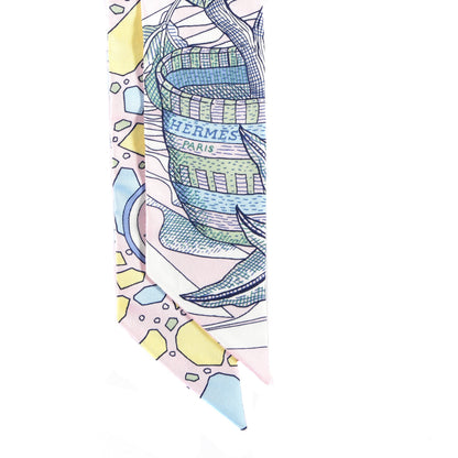 Hermes Silk La Danse Des Amazones Twilly Rose Pale Bleu Jaune 2 of 3
