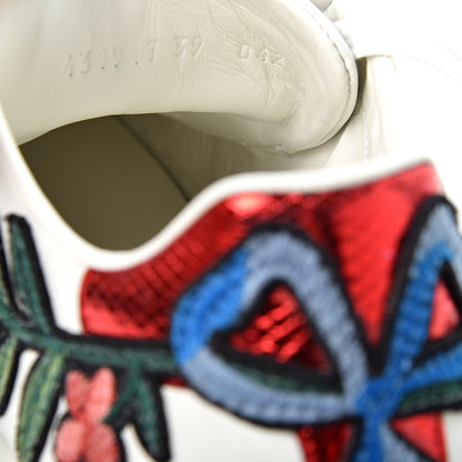 Gucci Calfskin Web Floral Embroidered Womens Ace Sneakers 39 White 9 of 10