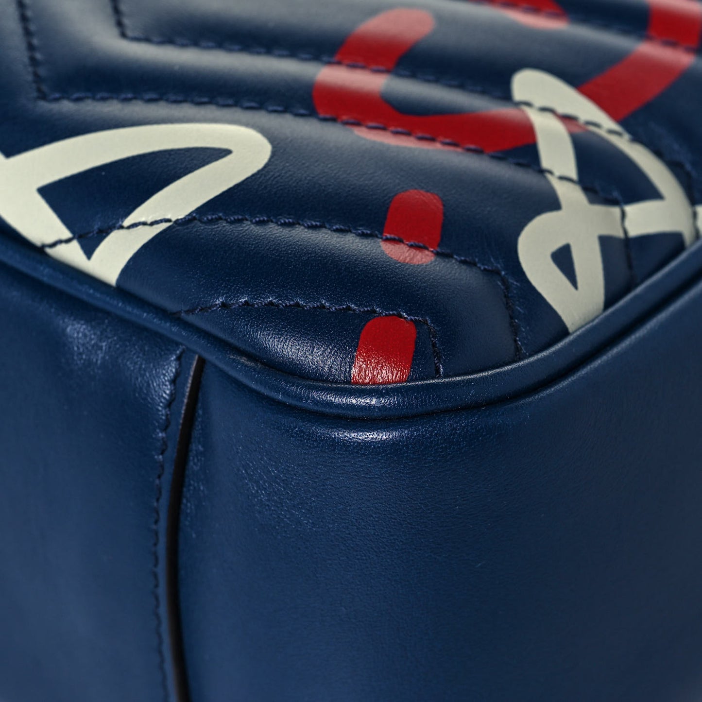 Calfskin Matelasse GucciGhost Medium GG Marmont Chain Shoulder Bag Blue Agata Hibiscus Red