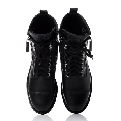 Chanel Calfskin Quilted Lace Up Combat Boots 38 Black 6 of 10
