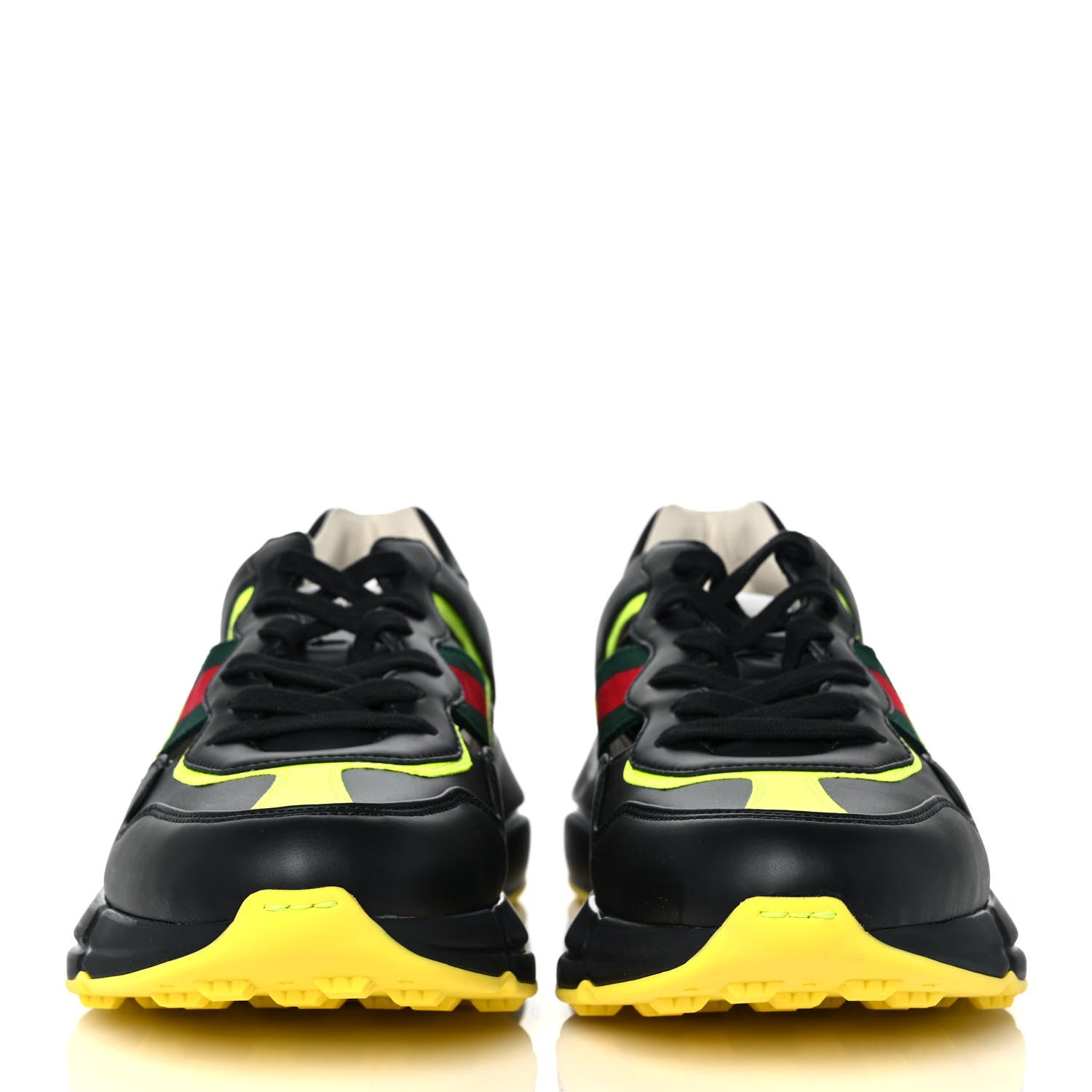 Gucci Demetra Web Mens Rhyton Cut Out Sneakers 9.5 Black Yellow Fluo 2 of 8