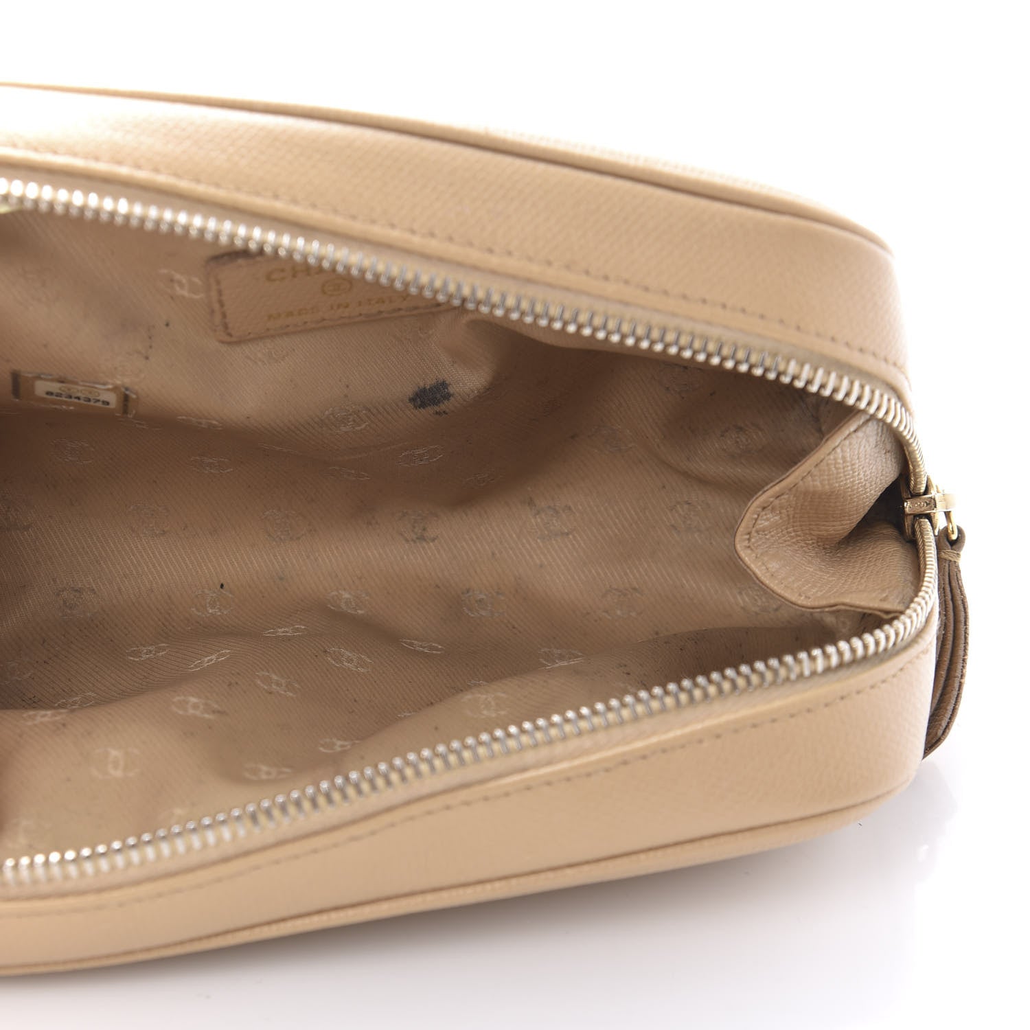 Chanel Grained Calfskin CC Button Medium Pouch Cosmetic Case Beige 5 of 11