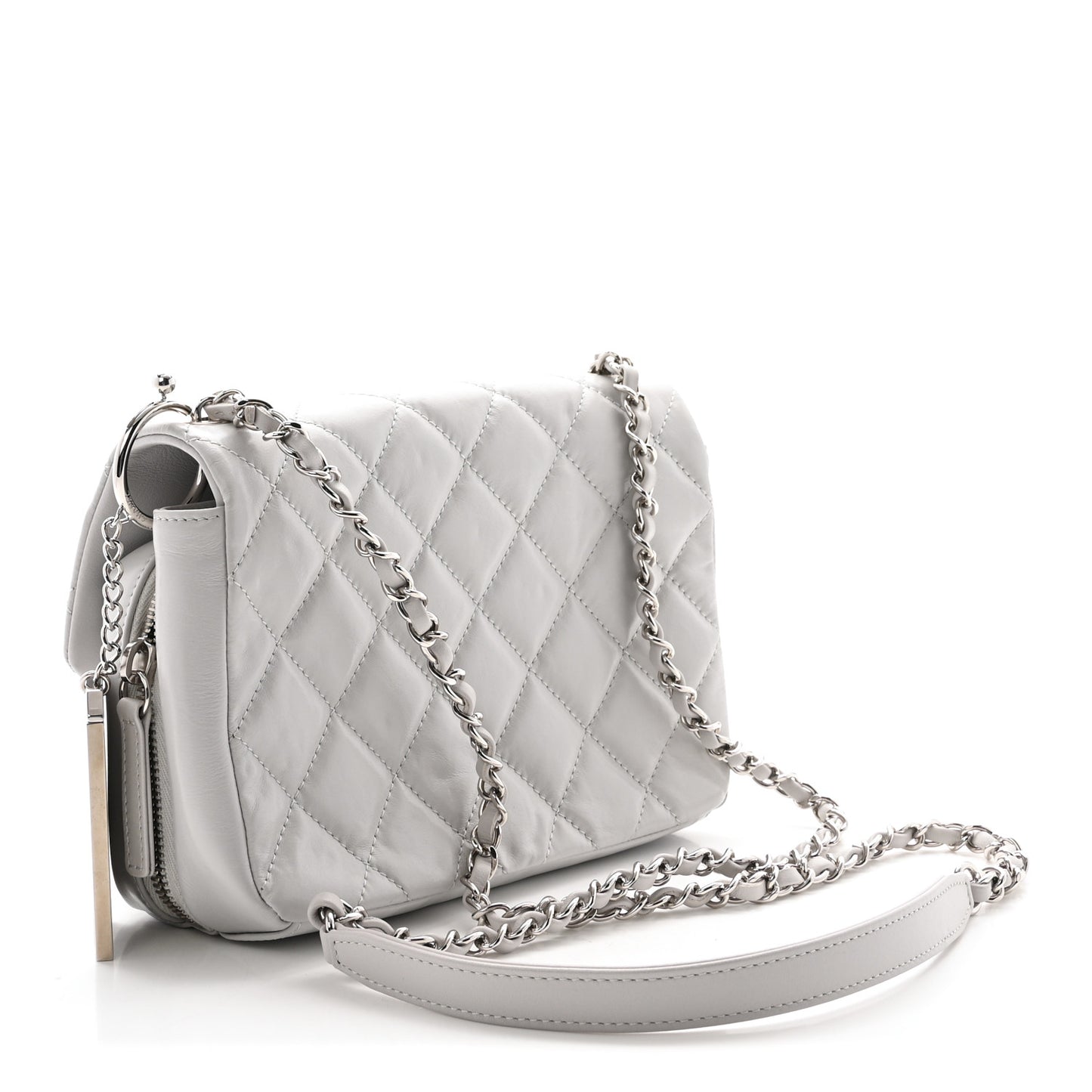 Aged Calfskin Quilted Express Zip Around Flap Light Grey
