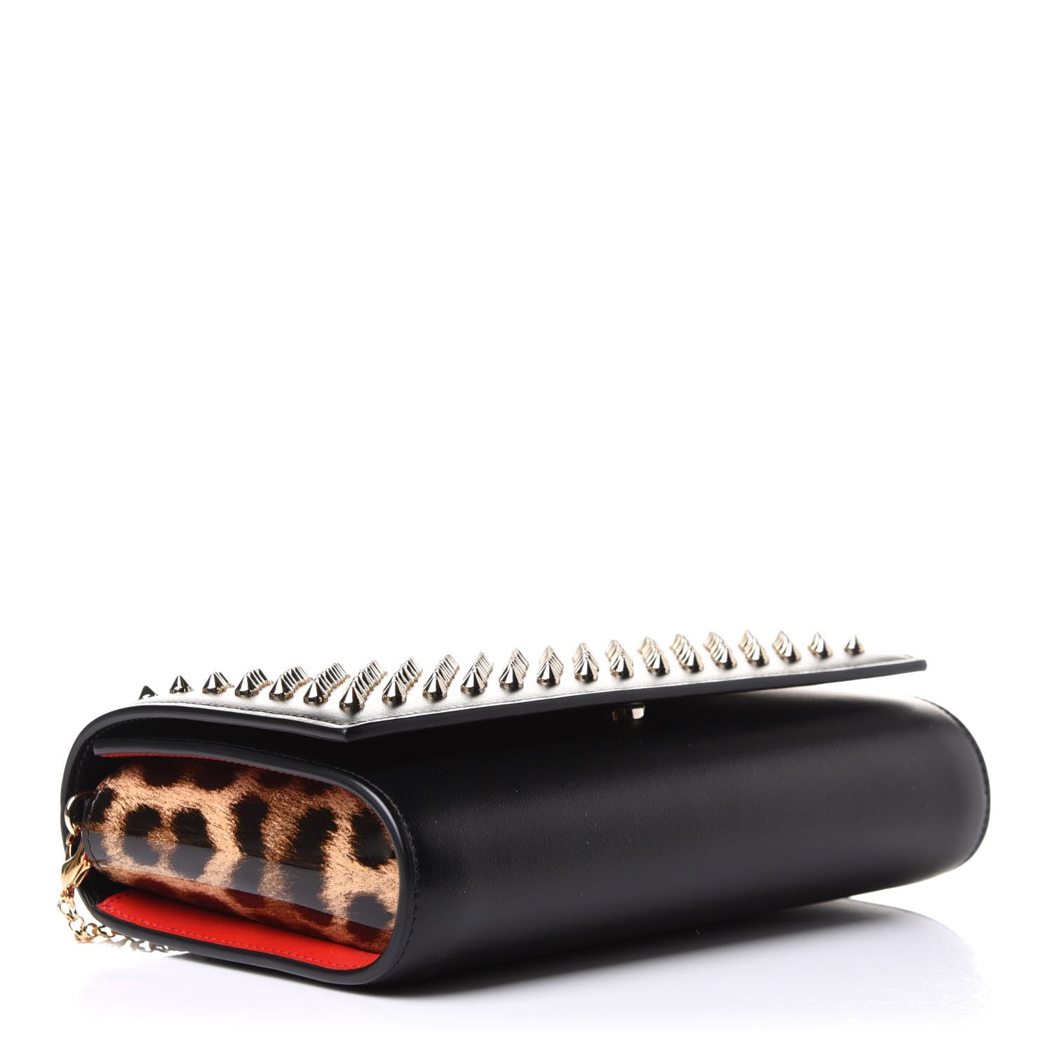 Christian Louboutin Calfskin Patent Leopard Spikes Paloma Clutch Black 4 of 10