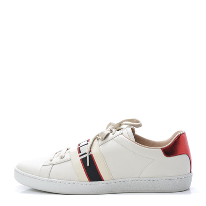 Gucci Calfskin Stripe Womens New Ace Sneakers 41 New Mystic White Ecru Red Flame 1 of 9