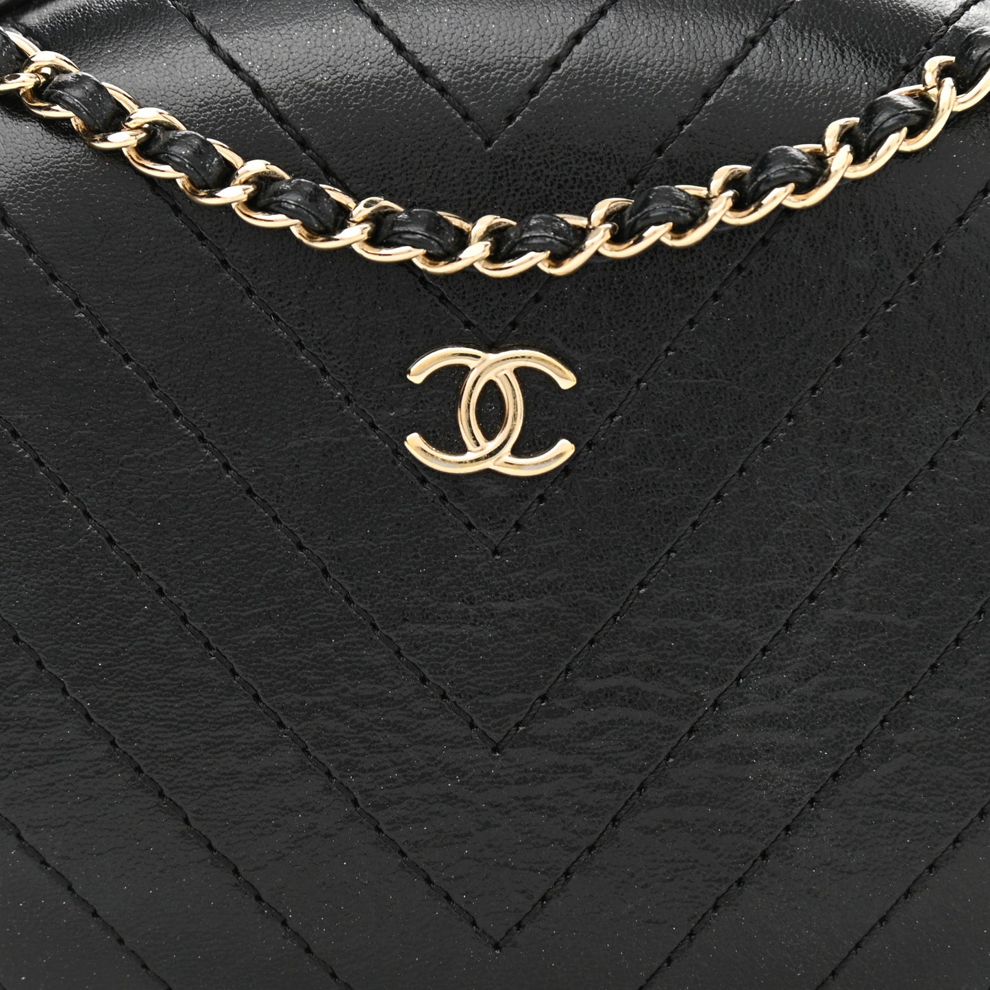 Calfskin Chevron Stitched Evening Bag Black