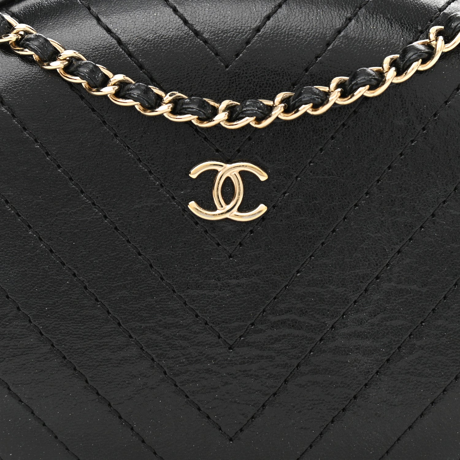 Chanel Calfskin Chevron Stitched Evening Bag Black 8 of 10