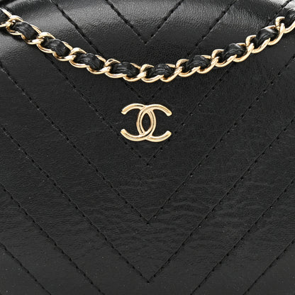 Chanel Calfskin Chevron Stitched Evening Bag Black 8 of 10