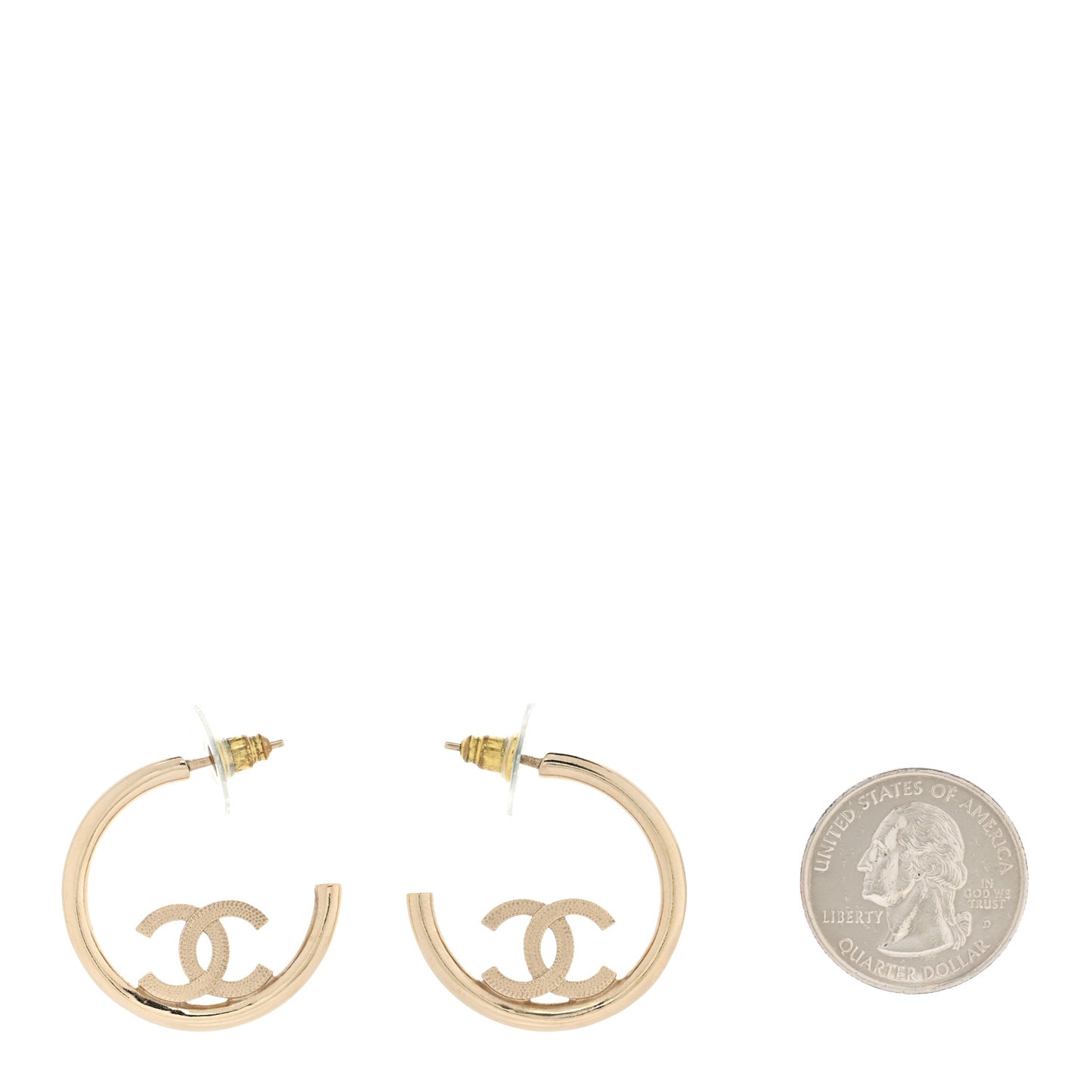 Metal Textured CC Hoop Earrings Gold