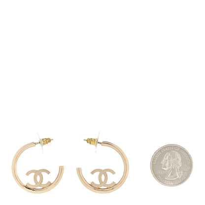 Chanel Metal Textured CC Hoop Earrings Gold 2 of 6
