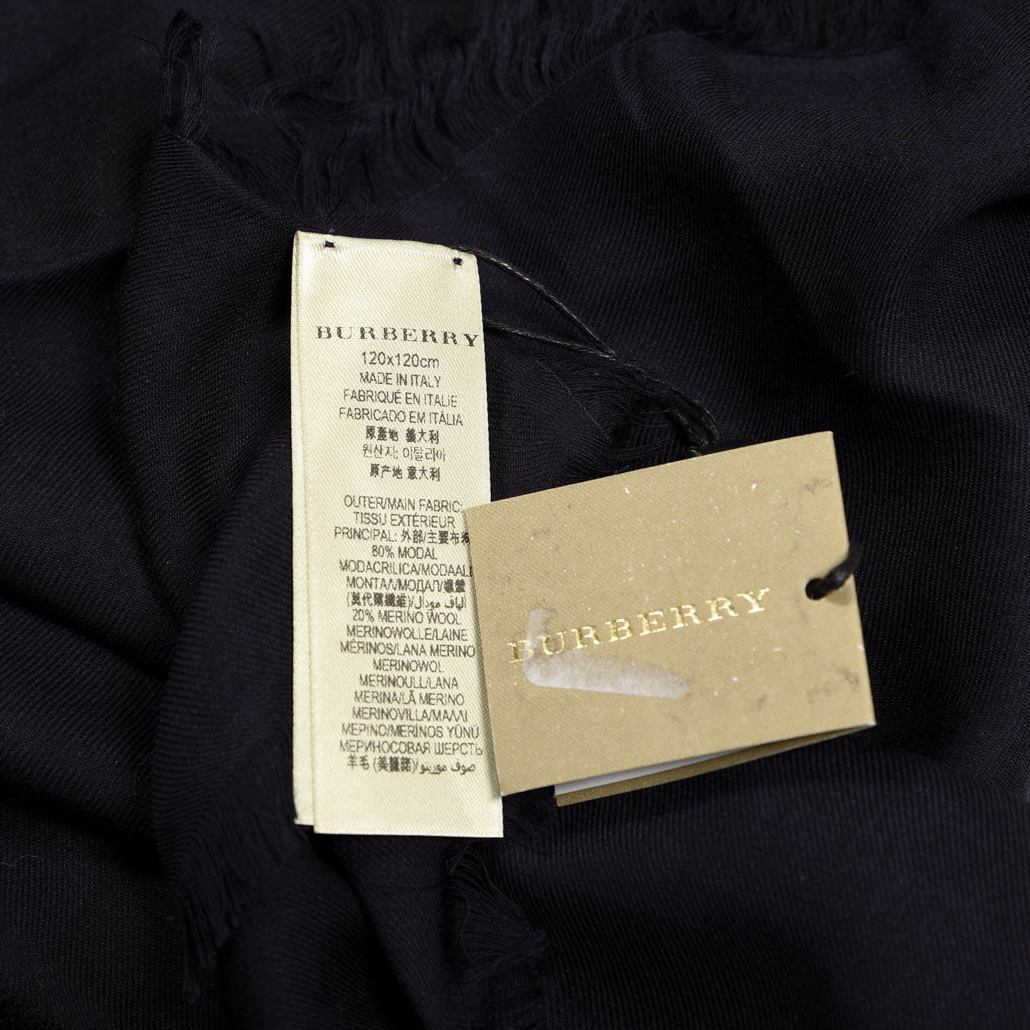 Burberry Modal Wool Overdyed Chambray Check Square Scarf Dark Purple 3 of 3