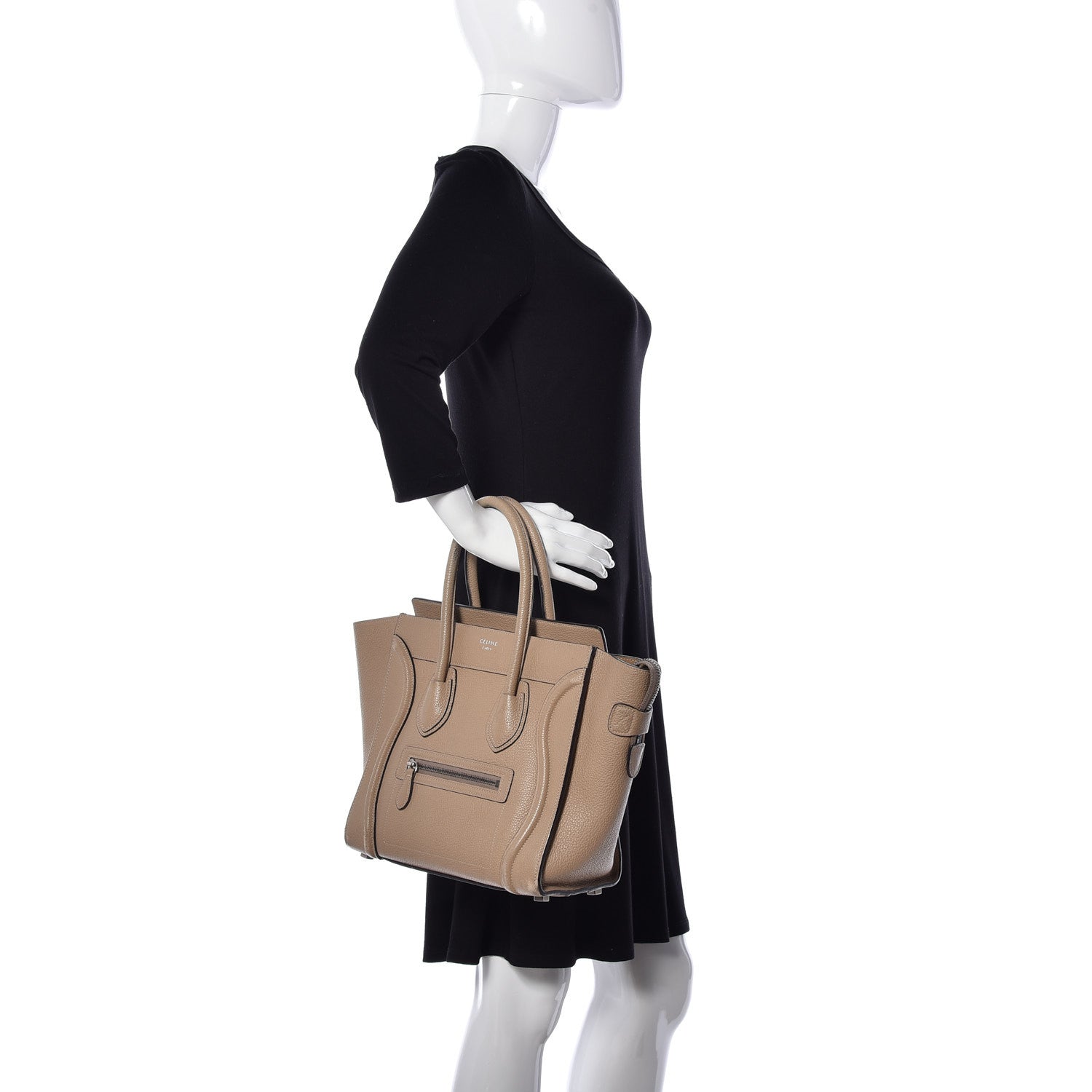 Celine Drummed Calfskin Micro Luggage Dune 2 of 9