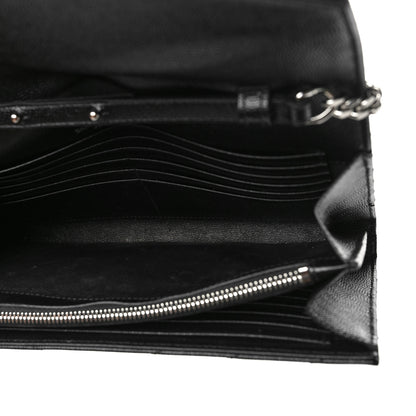 Saint Laurent Grain De Poudre Matelasse Chevron Monogram Chain Wallet Black 5 of 9